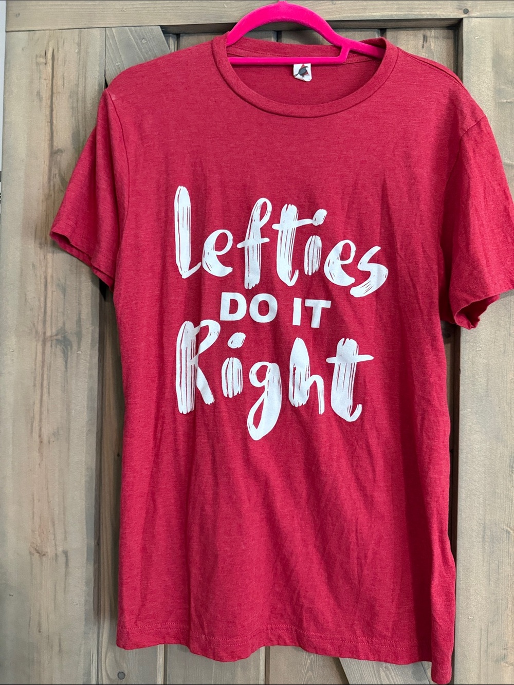 Red Short-Sleeve Graphic Tee — 'Lefties Do It Right'